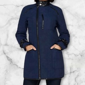 Women's Navy Zip-Up Puffer Utility Jacket (Size:12)